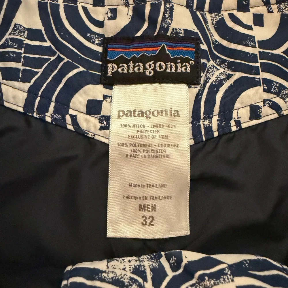 Patagonia Board Shorts Mens 32 Blue White Geometric Circle Print Swim Trunks